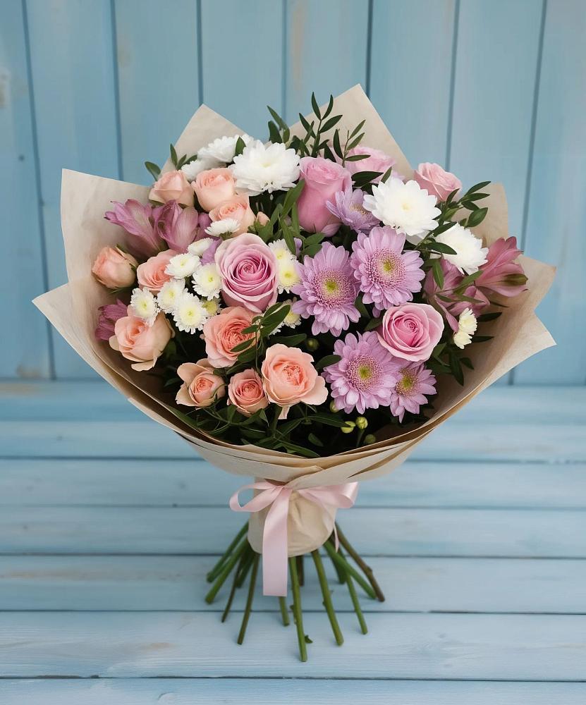 Букет цветов из: Хризантемы, Розы и Альстромерии в Нижнедевицке