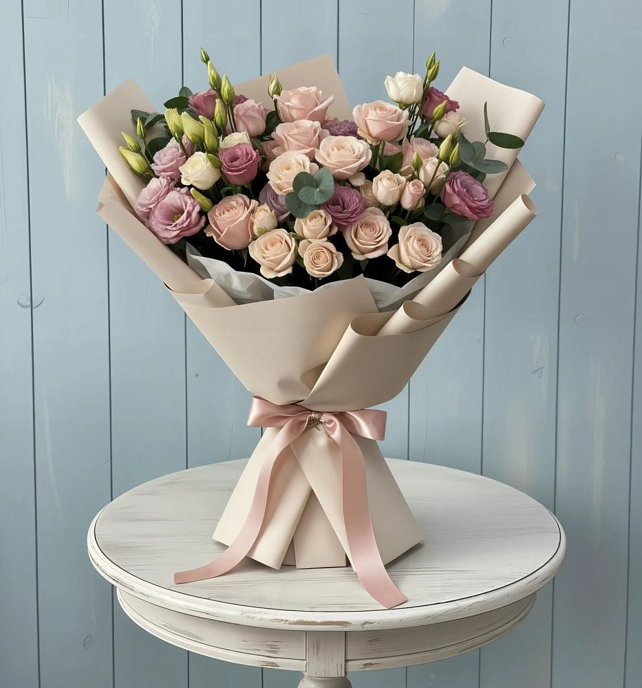 Букет цветов из: Розы и Лизиантусы в Нижнедевицке