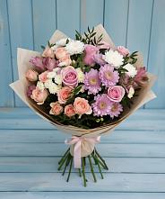 Букет цветов из:  Хризантемы, Розы и Альстромерии в Нижнедевицке
