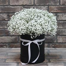 Цветочная композиция из Гипсофила в шляпной коробке в Нижнедевицке
